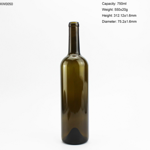 550g Dark Green Bordeaux 750ml Cork Top Wine Bottle
